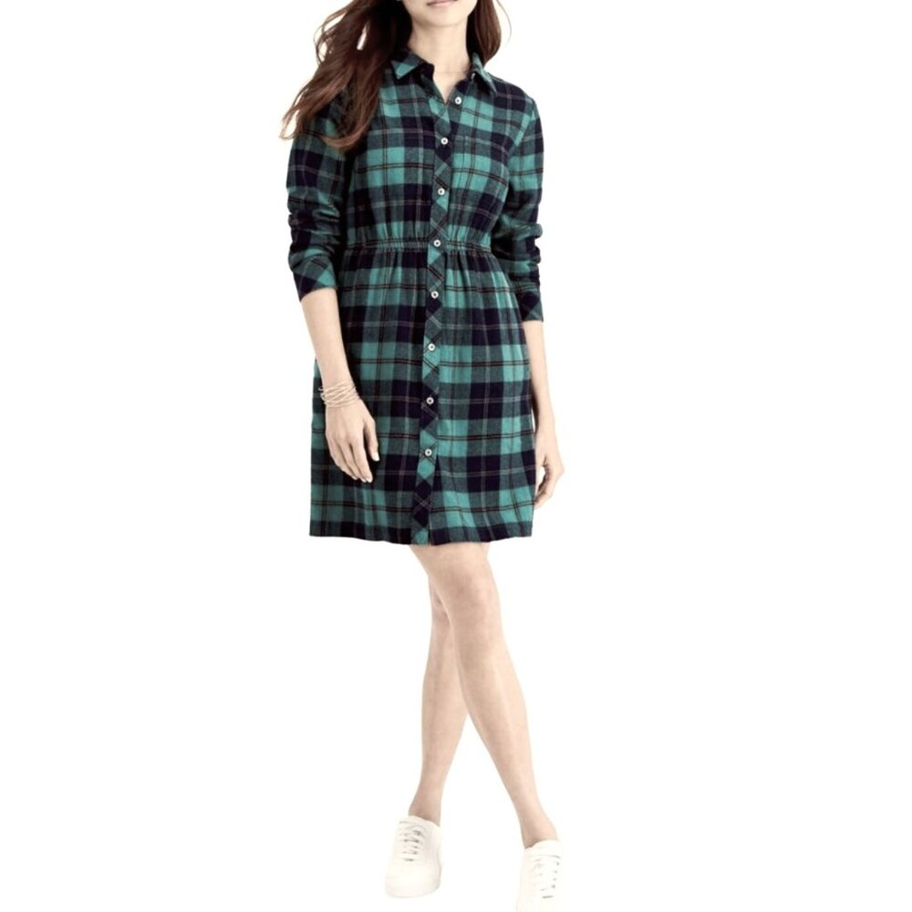 NEW! Style & Co Plaid Button Dress XXL‎ Green & Navy 100% Cotton Collared $60
